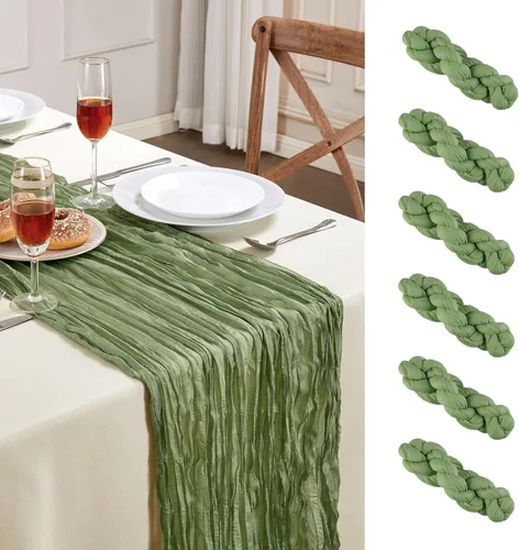 Vista 12 de Camino de mesa de gasa beige de 10 pies, camino de mesa de gasa boho, rústico, transparente, de 35x120 pulgadas de largo, para decoración de mesa