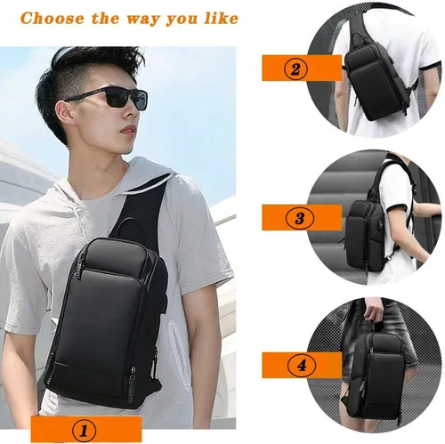 Vista 6 de YUKABAN Bolso bandolera bandolera con puerto de carga USB, resistente al agua, para hombres y mujeres, Negro -, Ciclismo