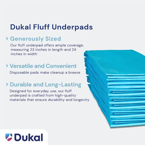Vista 4 de Dukal Almohadillas de pelusa – Alta absorción, ultra suaves Tamaño de 23 x 24 pulgadas (paquete de 200) Ideal para incontinencia, mascotas