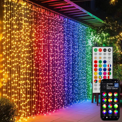 Vista 8 de Dazzle Bright 300 luces LED para cortina, luces de hadas del Día de San Valentín para dormitorio con 8 modos de iluminación, luces de ventana