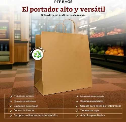 Vista 2 de PTP BAGS Bolsas de papel marrón Super Royal, 14 x 10 x 15.75 pulgadas Natural