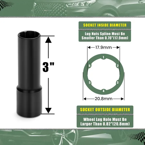 Vista 5 de Llave de Vaso Pequeña de 6 Puntas para Tuercas de Rueda, Herramienta Cuadrada de Impacto de 1/2 Pulgada – Remueve Fácilmente Pernos/Tuercas de Rueda