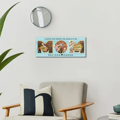 Vista 4 de MOM - Regalos para mamá de hija, hijo - Letrero de foto personalizado con imágenes de niños 2 tamaños, 8 colores de fondo Letrero de madera
