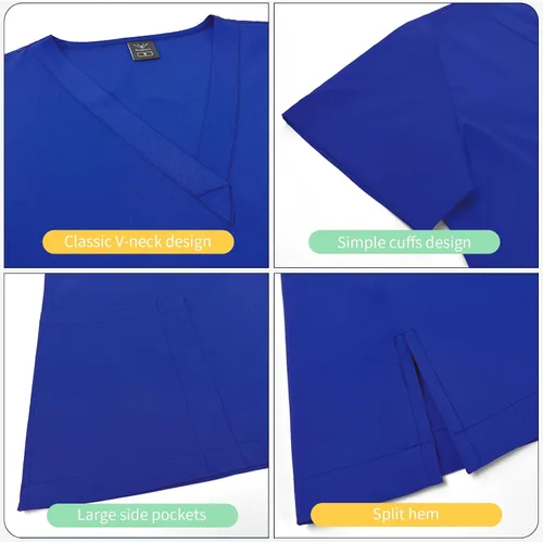 Vista 2 de VIAOLI Conjunto de ropa quirúrgica clásica con cuello en V y pantalón deportivo de yoga, uniforme médico de enfermería para mujer, conjunto
