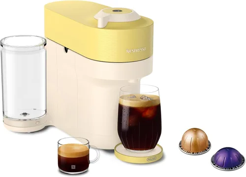 Vista 16 de Nespresso Vertuo Pop+ Cafetera para café y espresso de De'Longhi, Samra Origins de The Weeknd Vertuo Buna Amarillo con espumador de leche Aeroccino3