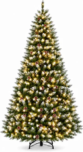 Vista 9 de Garvee 6 FT Prelit Pencil Christmas Tree, 100 Warm White LEDs, 578 Tips Snowy Pine Cones & Mixed Branches, Holiday Tree for Small Spaces