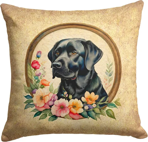 Vista 288 de Caroline's Treasures DAC2072PW1414 Affenpinscher and Flowers - Almohada decorativa de tela, lavable a máquina, para interiores y exteriores