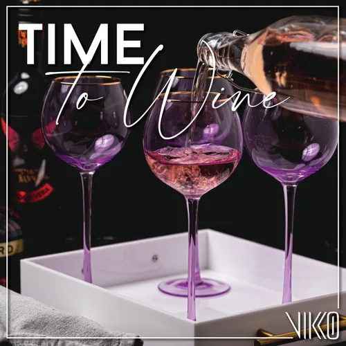 Vista 3 de Vikko Copas de vino lila, 17 onzas, tallo, borde dorado, juego de 2, vino tinto y blanco