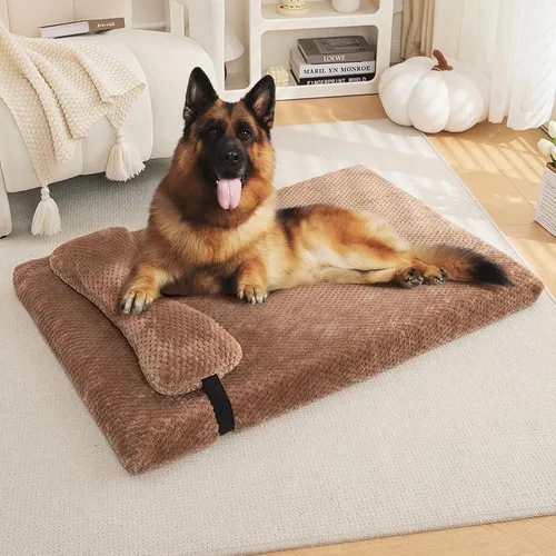 Vista 17 de Cama para perros con almohada para perros pequeños, cama ortopédica para perros con funda extraíble, alfombrilla lavable para mascotas de hasta 5