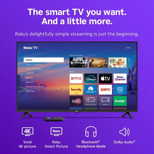 Vista 3 de Roku Smart TV 2026 – Serie Select de 43 pulgadas, 4K HDR TV – Roku TV con control remoto por voz – Televisión LED de pantalla plana con Wi-Fi