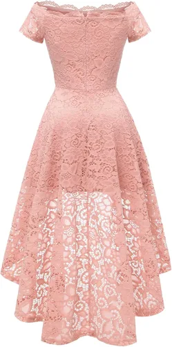 Vista 6 de Dressystar - Vestido de cóctel de encaje para mujer vestido asimétrico con vuelo y hombros descubiertos para fiesta y evento formal