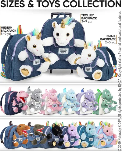 Vista 8 de Naturally KIDS Mochilas - Mochila para niños y niñas con animales de peluche - Regalos para niños y niñas de 3, 4, 5 años, 03 Unicornio Blanco