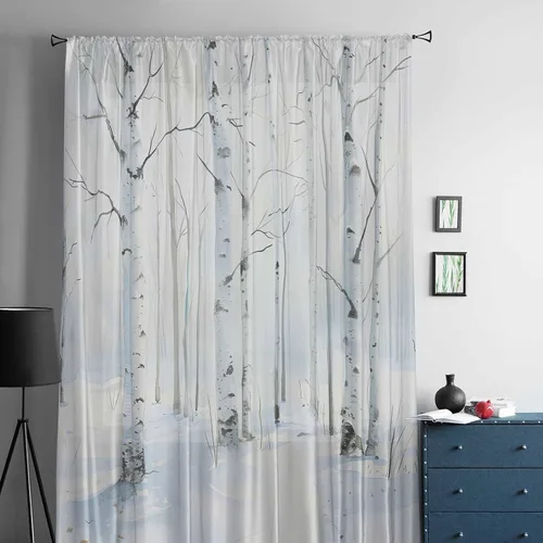 Vista 5 de Cortinas semitransparentes de abedul blanco para sala de estar, dormitorio, puertas francesas, ventana de 63 pulgadas de largo, acuarela, invierno