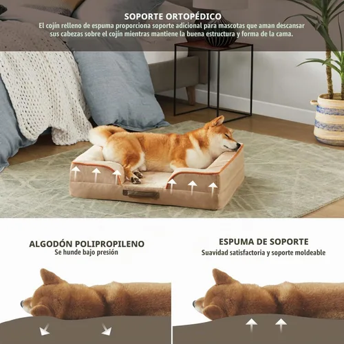 Vista 4 de Friends Forever - Cama ortopédica para perros medianos, cama de espuma viscoelástica impermeable para perros M con funda extraíble y lavable, gris