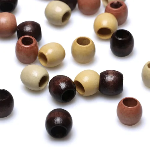 Vista 2 de 200 cuentas de madera de barril de 0.472 in, cuentas de madera de agujero grande para decoración de trenzas de cabello, fabricación de proyectos