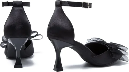 Vista 8 de LIURUIJIA Zapatos de tacón bajo con tiras cerradas para mujer, con puntera puntiaguda, lazos de malla, correa para el tobillo, vestido sexy D'Orsay