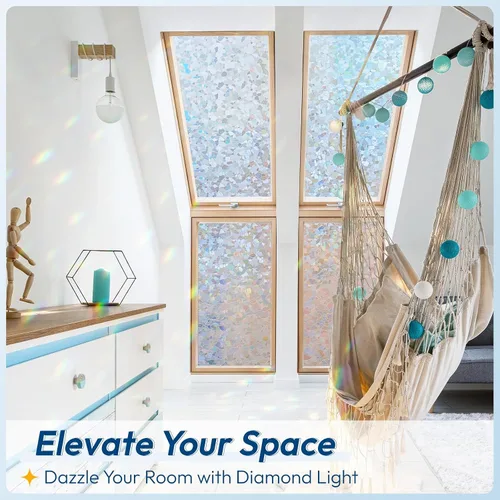 Vista 36 de rabbitgoo - Película de privacidad para ventanas con diseño de arco iris y vidrio manchado, patrón de diamante, calcomanía no adhesiva con tinte
