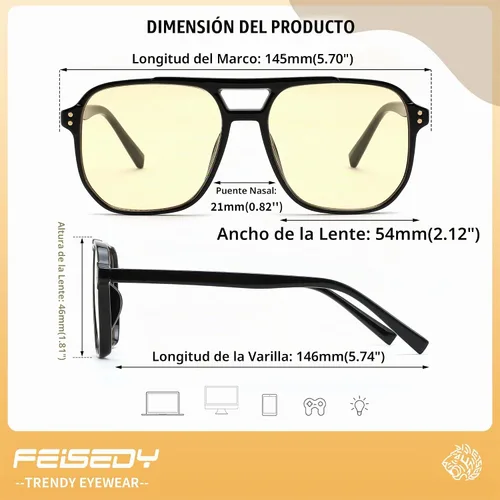 Vista 5 de FEISEDY Blue Light Glasses for Computer Gaming Anti Eyestrain Glasses G2835 Blue Light Blocking,Orange/Yellow/Red Lens,Anti Glare,Sleep
