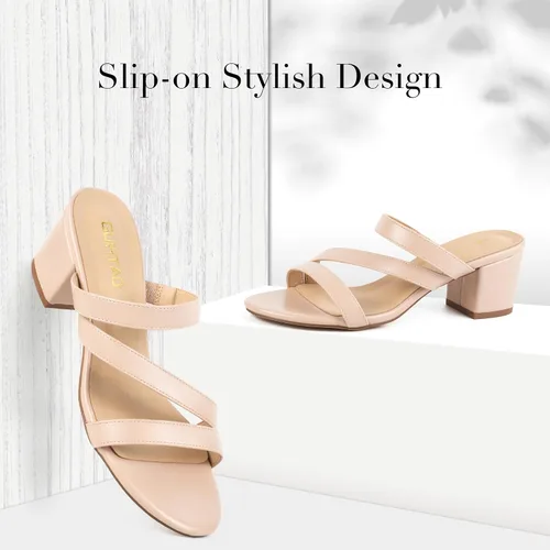 Vista 2 de Sandalias de tacón bajo y grueso para mujer, color dorado, nude, negro y plateado, sandalias de tacón abierto para vestido de boda
