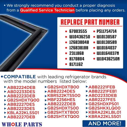 Vista 3 de Junta de puerta negra para congelador y refrigerador (tira magnética en el interior) – Parte # WPW10436250 – Compatible con modelos seleccionados