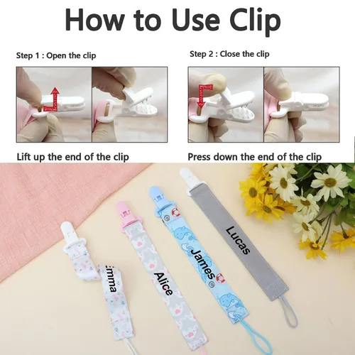 Vista 6 de 4 unidades, chupete personalizado con nombre, clip para chupete personalizado, regalo de bebé para niños y niñas recién nacidos, accesorio de bebé