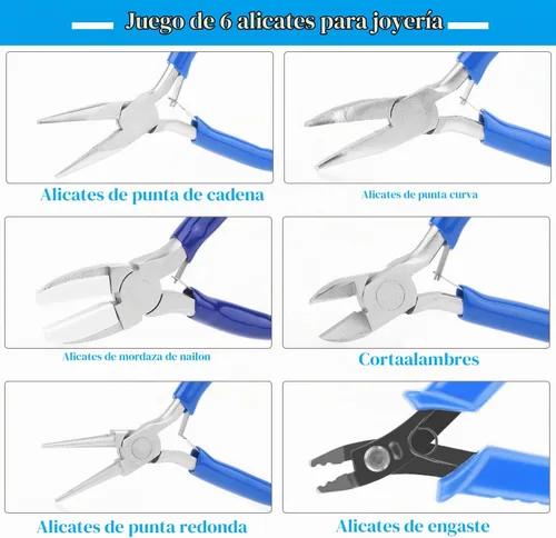 Vista 2 de Shynek 6 alicates para hacer joyas, mandíbula de nailon, nariz redonda, cortador de alambre, nariz doblada y alicates para engarzar