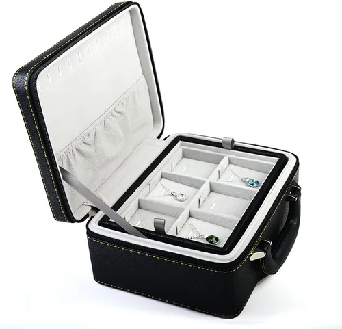 Vista 4 de Oirlv Joyero de viaje de cuero negro Caja de almacenamiento de joyería