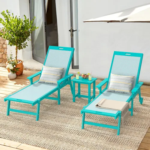 Vista 6 de LUE BONA Sillón para exteriores, HDPS y HDPE mimbre ajustable Azul (Aruba Blue)