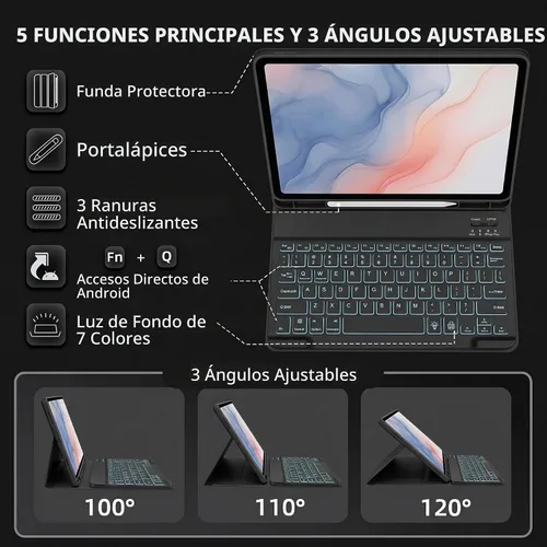 Vista 4 de Para Samsung Galaxy Tab A11 Plus & A9 Plus Funda De Teclado Y Ratón - Negro