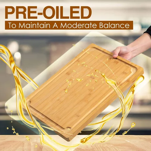 Vista 5 de Tabla de cortar extragrande, tablas de cortar de bambú de 16 pulgadas para cocina con ranura para jugo y asas, tabla de cortar de cocina para tabla