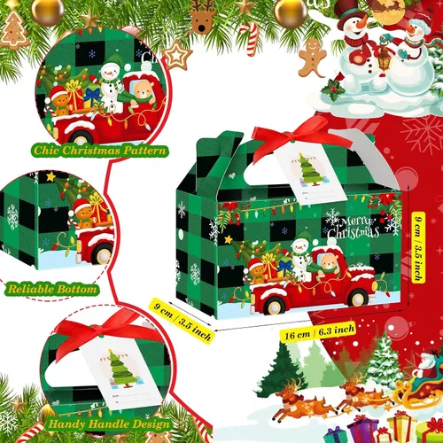 Vista 3 de Zhanmai Cajas de regalo de Navidad a cuadros, 100 piezas, incluye etiqueta de regalo y cinta, perfectas para regalos, fiestas (rojo y verde)