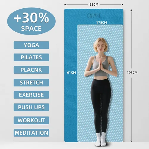 Vista 2 de Tapete de yoga extra largo y ancho para hombres y mujeres altos, 2.992 x 1.283 x 0.276 in, TPE de alta densidad antideslizante en ambos lados
