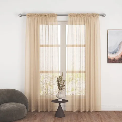 Vista 63 de UPOPO Paneles de Cortina Beige Pequeños Cortinas Transparentes de Gasa de 16 Pulgadas de Largo Cortinas de Cocina de Voile con Textura de Lino