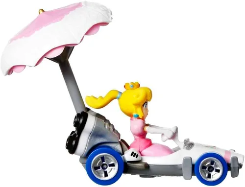 Vista 3 de Hot Wheels Mario Kart Princess Melocotón fundido a presión en B-Dasher Kart con parasol de melocotón planeador