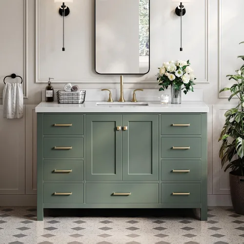 Vista 69 de ARIEL Cambridge - Mueble de baño con lavabo de 42 pulgadas, madera maciza, encimera de cuarzo blanco puro de 1.5 pulgadas, fregadero rectangular