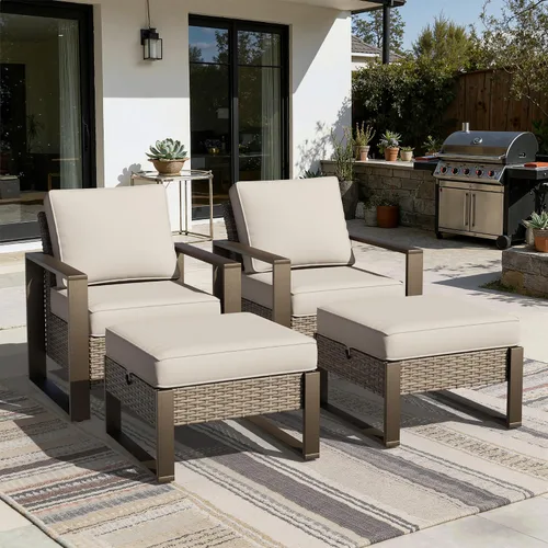 Vista 87 de Joyside - Sofá de mimbre para patio al aire libre, sofá de ratán de 3 plazas con cojines gruesos de olefina y reposabrazos rectangular con marco