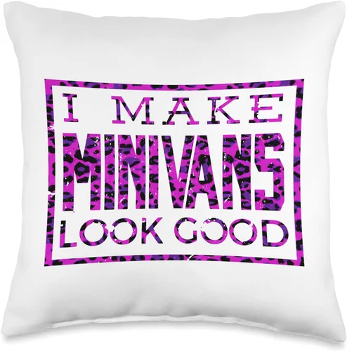 Vista 5 de I Make Minivans Look Good - Funny Mini Van Dad Mom Leopard Throw Pillow, 18x18, Multicolor