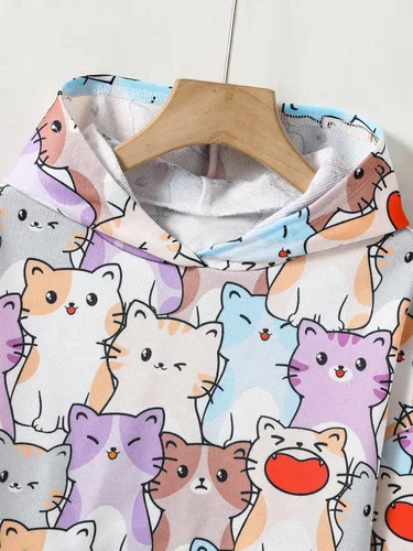 Vista 3 de SOLY HUX Sudaderas con capucha con estampado de dibujos animados para niña, sudadera de manga larga con estampado de gato
