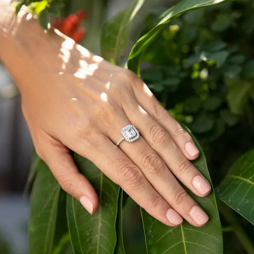 Vista 2 de PZ Anillo octágono de piedras preciosas, anillo de compromiso de plata esterlina