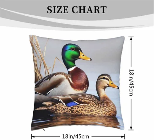 Vista 4 de Juego de 2 almohadas decorativas cuadradas con diseño de pato y pato verde para nadar en el lago para sofá y cama, para mujeres, hombres, niños