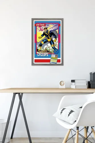 Vista 6 de Trends International Marvel Trading Cards - Póster de pared de cíclope, 14.725 x 22.375 pulgadas, versión enmarcada de madera de granero