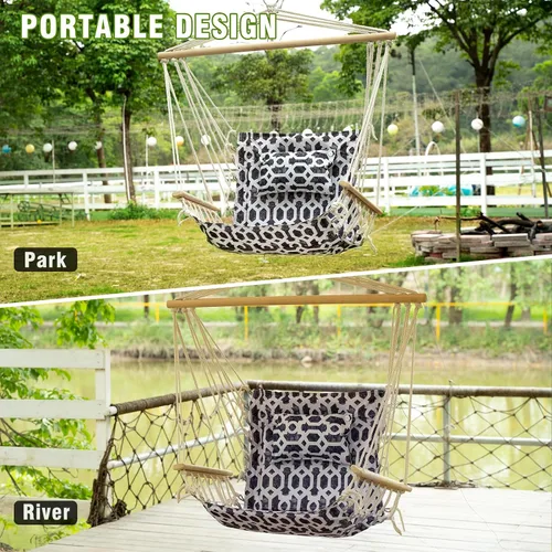 Vista 4 de Backyard Expressions - Columpio reversible para colgar – máximo 275 libras – Barra esparcidora de madera – para cualquier espacio
