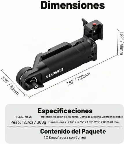 Vista 9 de NEEWER Mango de agarre de correa ajustable compatible con DJI Ronin RS4 RS3 Mini RS 3 Pro RS 2 RSC 2 estabilizador de cardán para disparos de ángulo