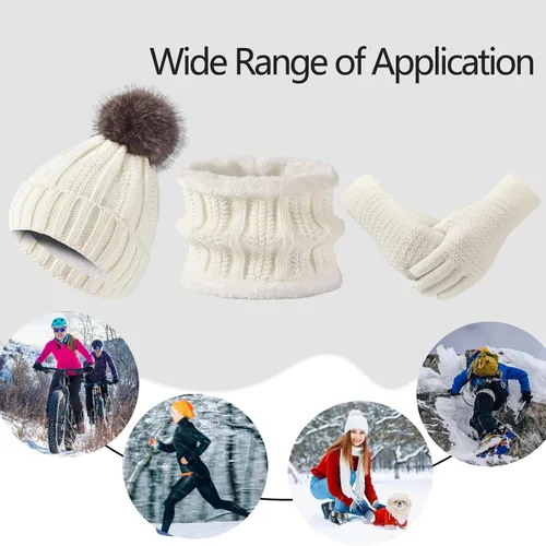 Vista 7 de Conjunto de guantes de invierno para mujer, gorro de forro polar, bufanda para pantalla táctil, guante 3 en 1