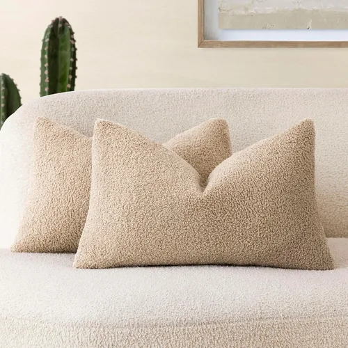 Vista 39 de Foindtower Paquete de 2 fundas de cojín decorativas de pelo sintético rizado, suave y mullida, con cremallera, acogedora funda de almohada