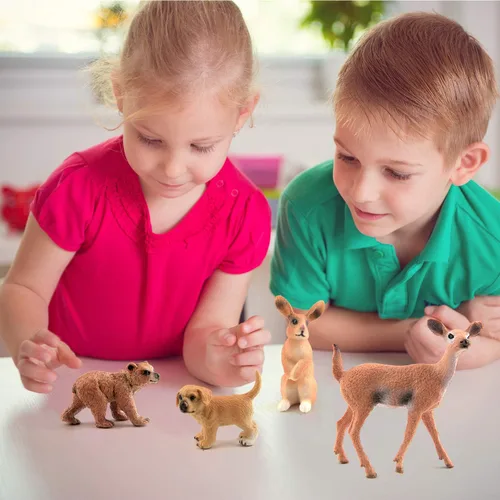 Vista 7 de TUPARKA Juego de 9 piezas de animales del bosque, figuras en miniatura, animales del bosque, figuras de ciervo, perro, conejo, oso figura