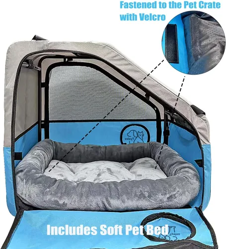 Vista 5 de Jaula portátil grande para mascotas para viajes en automóvil, 24 x 22 x 25 pulgadas, plegable para perros y gatos con cinturón de seguridad y correa