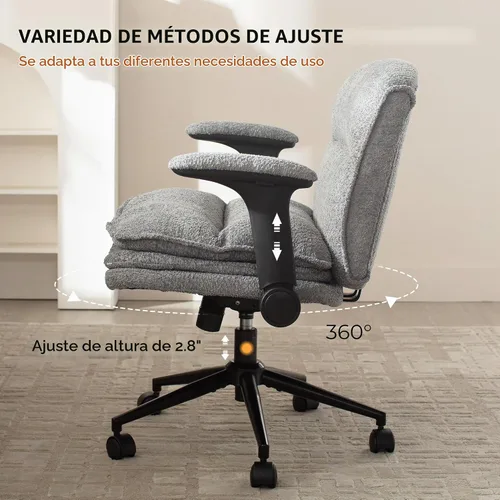 Vista 7 de Dowinx Silla Criss Cross con Brazos Abatibles Ajustables y Ruedas, Cómodo Sillón Ergonómico de Escritorio de Oficina con Cojines de 3 Capas, Silla