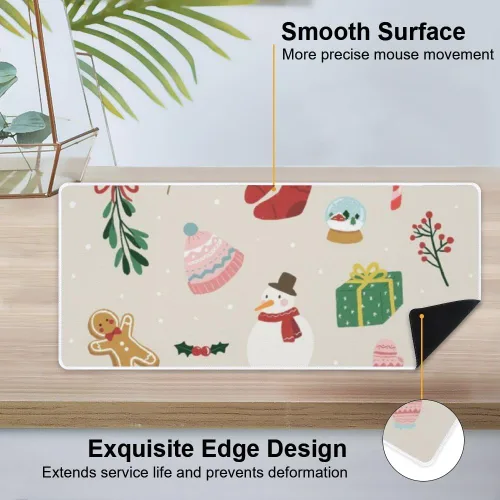 Vista 4 de Vintage Snowman Socks Mouse Pad Large Gaming Desk Mat with Non- Slip Rubber Base Smooth Face Desk Mats On Top of Desks Desktop Mat Accessories Women
