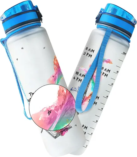 Vista 17 de 34HD Axolotl - Botella de agua de 32 onzas, bonita botella motivacional para mujer, botella de gimnasio con marcador de tiempo, regalo
